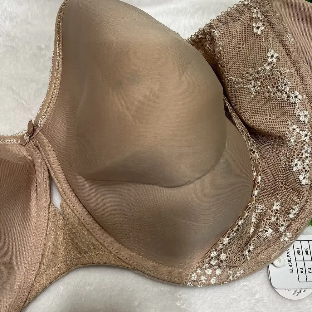 Elomi Bra Style 4383 Size 42K US Plus Full Figure Underwire Beige Lace Charley